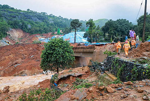 Rescue operation underway after a landslide at Kalladi, near Meppadi tunnel project in Wayanad, Kerala, Tuesday, July 7, 2026. 