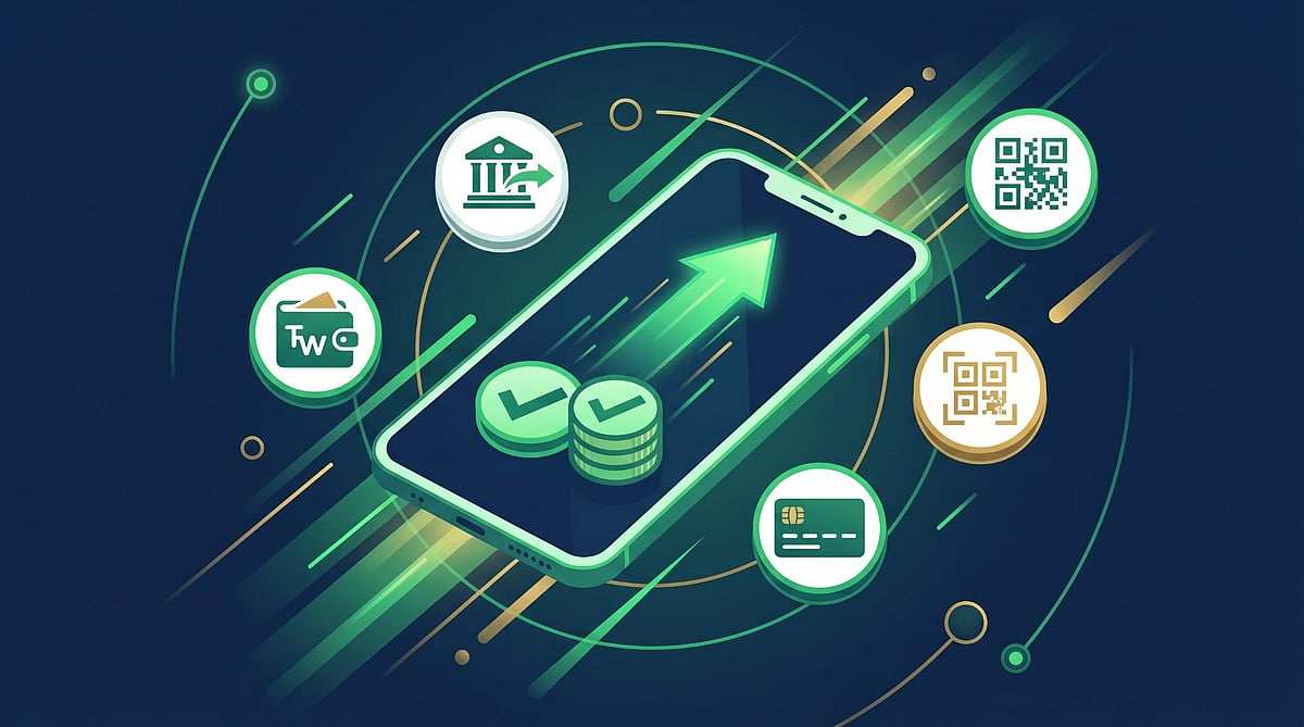 Smartphone displaying digital payment and banking icons