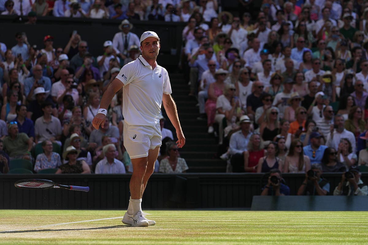 Arthur Fery of Britain reacts to winning against Flavio Cobolli of Italy in their quarter-final men's singles match at the Wimbledon. - AP/Brian Inganga