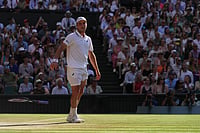 AP/Brian Inganga : Arthur Fery of Britain reacts to winning against Flavio Cobolli of Italy in their quarter-final men's singles match at the Wimbledon.
