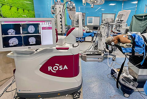 In this image posted on July 8, 2026, a view of the Army Hospital (Research and Referral), which marked the successful completion of the first brain stem robotic stereotactic brain biopsy in the Armed Forces Medical Services, in New Delhi. 