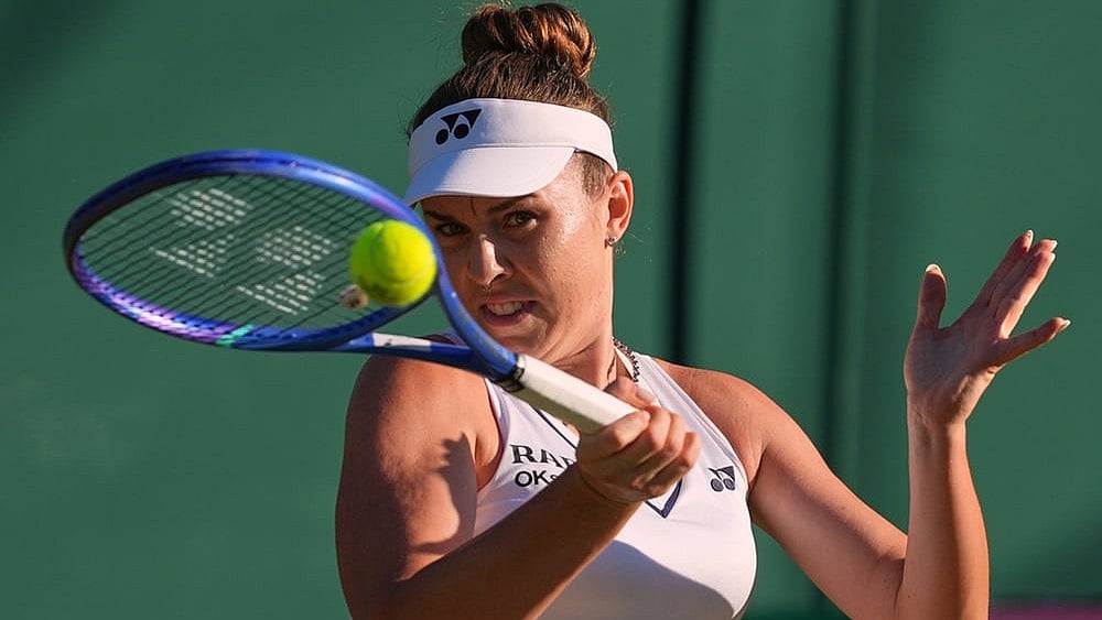 Linda Noskova of the Czech Republic plays a return during the second round women's singles match against Camila Osorio of Colombia at the Wimbledon Tennis Championships in London, Thursday, July 2, 2026.
 - | Photo: AP/Kin Cheung