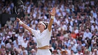 (AP Photo/Kin Cheung) : Karolina Muchova of the Czech Republic celebrates her victory against Coco Gauff of the United States in their semifinal women's singles match at the Wimbledon Tennis Championships in London, Thursday, July 9, 2026.