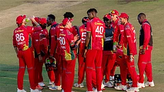 Zimbabwe players celebrating a wicket against Bangladesh during 2nd ODI 2026 at Harare. - ZimCricketv/X