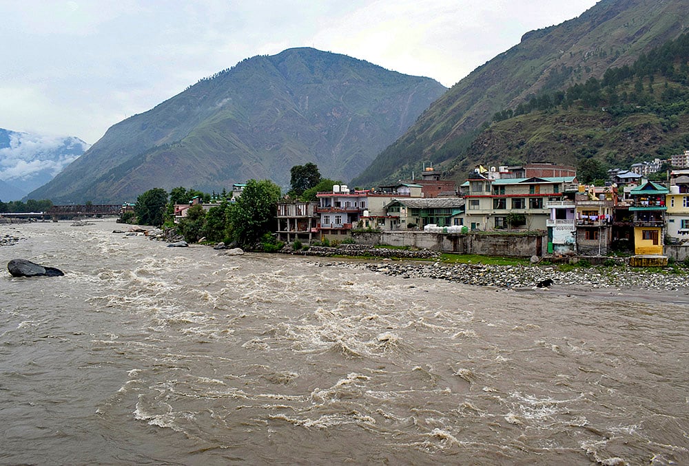Chenab River water level rises after heavy rainfall in Doda