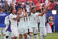 Les Bleus Conquer Boston: Kylian Mbappe Stars As France Beat Morocco To Book Their Spot In Semi-Finals | Photo: AP/Charles Krupa : France's Kylian Mbappe (10) and teammates celebrate after winning the World Cup quarterfinal soccer match between France and Morocco in Foxborough, Mass., near Boston, Thursday, July 9, 2026.
