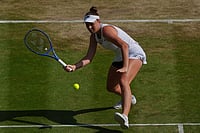 Muchova Vs Noskova LIVE Score, Wimbledon 2026: Centre Court To Witness All-Czech Ladies Singles Final | Photo: AP/Maja Smiejkowska : Linda Noskova of Czech Republic hits a return to Marta Kostyuk of Ukraine during their women's singles semifinal match at the Wimbledon Tennis Championships in London.
