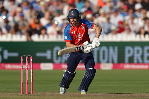 England's Phil Salt during the fourth Vitality IT20 match against India at the Seat Unique Stadium in Bristol, England.