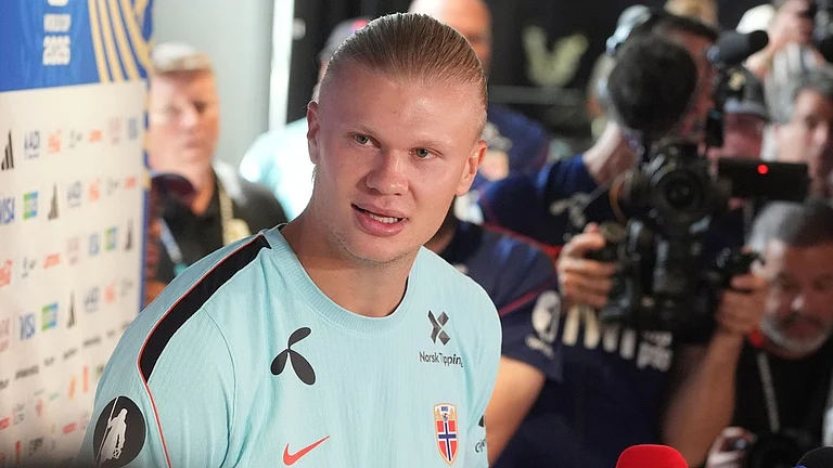 Erling Haaland has seven goals in this year's World Cup, one behind France's Kylian Mbappé and Argentina's Lionel Messi for the most at the tournament. - AP Photo/Marta Lavandier