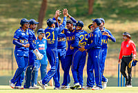 IND U-19 Vs SL U-19, 3rd Youth ODI: Sri Lankan Colts Beat Indian Colts Despite VK Vineeth's Century | Photo: SLC via PTI : Sri Lanka's Sethmika Seneviratne with teammates celebrates after a wicket during the 3rd unofficial ODI cricket match between India Under-19 and Sri Lanka Under-19 in Hambantota, Sri Lanka.