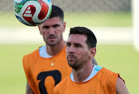 Argentina's Lionel Messi trains for the World Cup soccer tournament Friday, July 10, 2026, in Kansas City, Kansas.