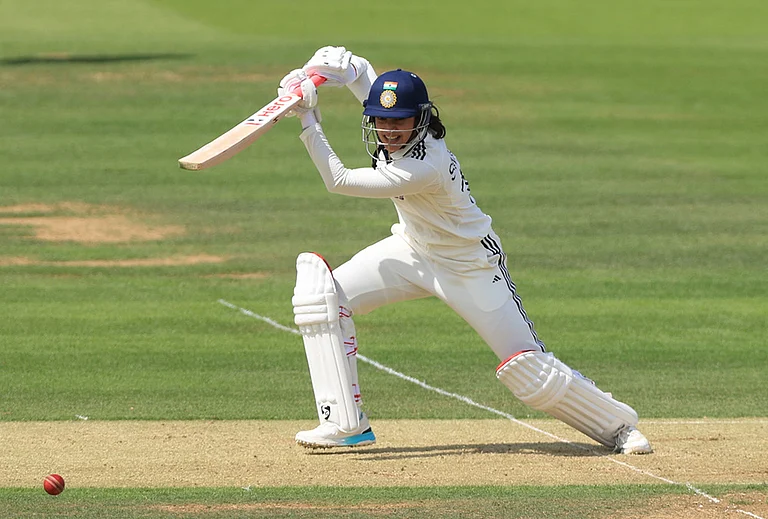 India's Smriti Mandhana during day one of the first Women's Rothesay Test between India and England at Lord's Cricket Ground in London, Friday, July 10, 2026. - | Photo: Nigel French/PA via AP