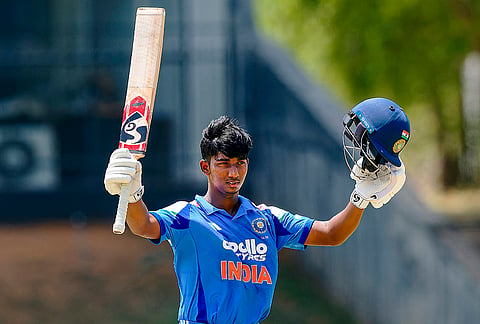 India’s VK Vineeth during the 3rd unofficial ODI cricket match between India Under-19 and Sri Lanka Under-19 in Hambantota, Sri Lanka. 
