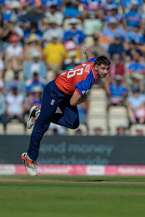 Josh Tongue of England during the international T20 Cricket match between England and India in Southampton