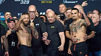 UFC 329 Live: Can Conor McGregor Make A Winning Return Against Max Holloway? (AP Photo/John Locher) : Conor McGregor, left, and Max Holloway right pose during a ceremonial weigh-in for the UFC 329 mixed martial arts event Friday, July 10, 2026, in Las Vegas