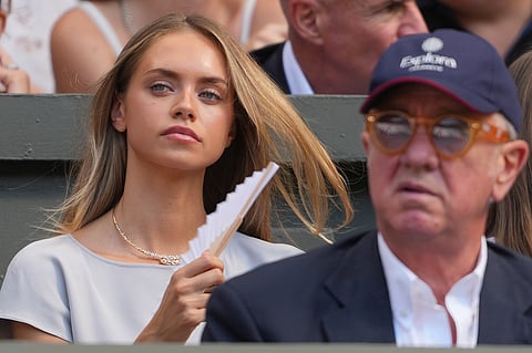 Laila Hasanovic girlfriend of Jannik Sinner of Italy watches as he plant against Alexander Zverev of Germany in the men's singles final at Wimbledon Tennis Championships in London