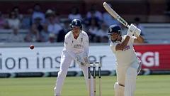 India's Richa Ghosh bats during day three of the first Women's Test match at Lord's cricket ground in London, Sunday July 12, 2026. - AP Photo/Steven Paston