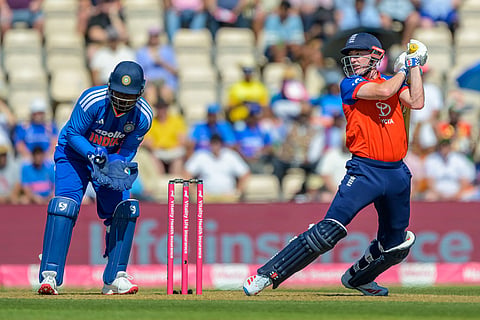 England's Harry Brook during the international T20 Cricket match between England and India in Southampton, England.