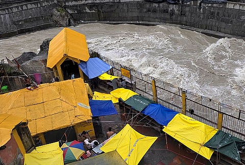 The water level of the Alaknanda river rises following monsoon rains near Badrinath Dham, in Chamoli district, Uttarakhand.