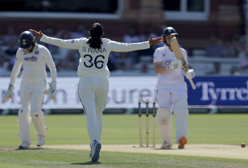 India Women Vs England Women, 2026 Test cricket match Day 4 highlights-Sneh Rana