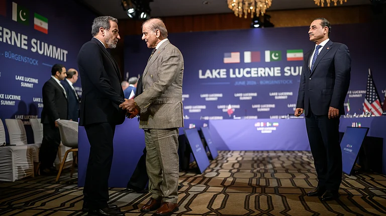 Iran's Foreign Minister Abbas Araghchi at Lake Lucerne Summit - (Fabrice Coffrini/Keystone via AP)