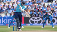 (Gary Oakley/PA via AP) : England's Jacob Bethell, front, bats during the First Metro Bank ODI cricket match between England and India in Birmingham, England, Tuesday, July 14, 2026