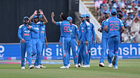 IND Vs ENG Live Score, 1st ODI: Prasidh Krishna's Double-Wicket Maiden Leaves England Reeling - ENG 80/5 (17) (Gary Oakley/PA via AP) : India's players celebrate the wicket of Harry Brook during the First Metro Bank ODI cricket match between England and India in Birmingham, England, Tuesday, July 14, 2026
