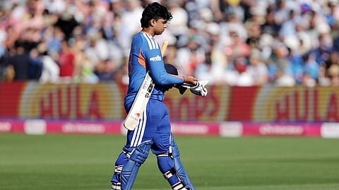 India's Vaibhav Sooryavanshi leaves the field after being caught out by England's Sam Curran from the bowling of Jofra Archer during the fourth Vitality IT20 match against England at the Seat Unique Stadium in Bristol, England.