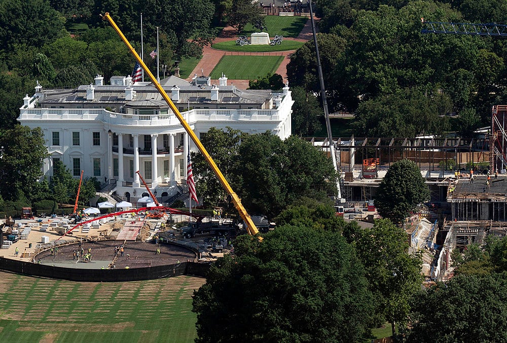 Construction on a helipad on the South Lawn