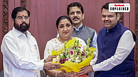 Is The NCP Facing Its First Succession Crisis After Ajit Pawar? The Sunetra Pawar Row Explained | Photo: @CMOMaharashtra/X via PTI : Maharashtra Chief Minister Devendra Fadnavis (R) Deputy Chief Minister Eknath Shinde (L) Deputy Chief Minister Sunetra Pawar (C)