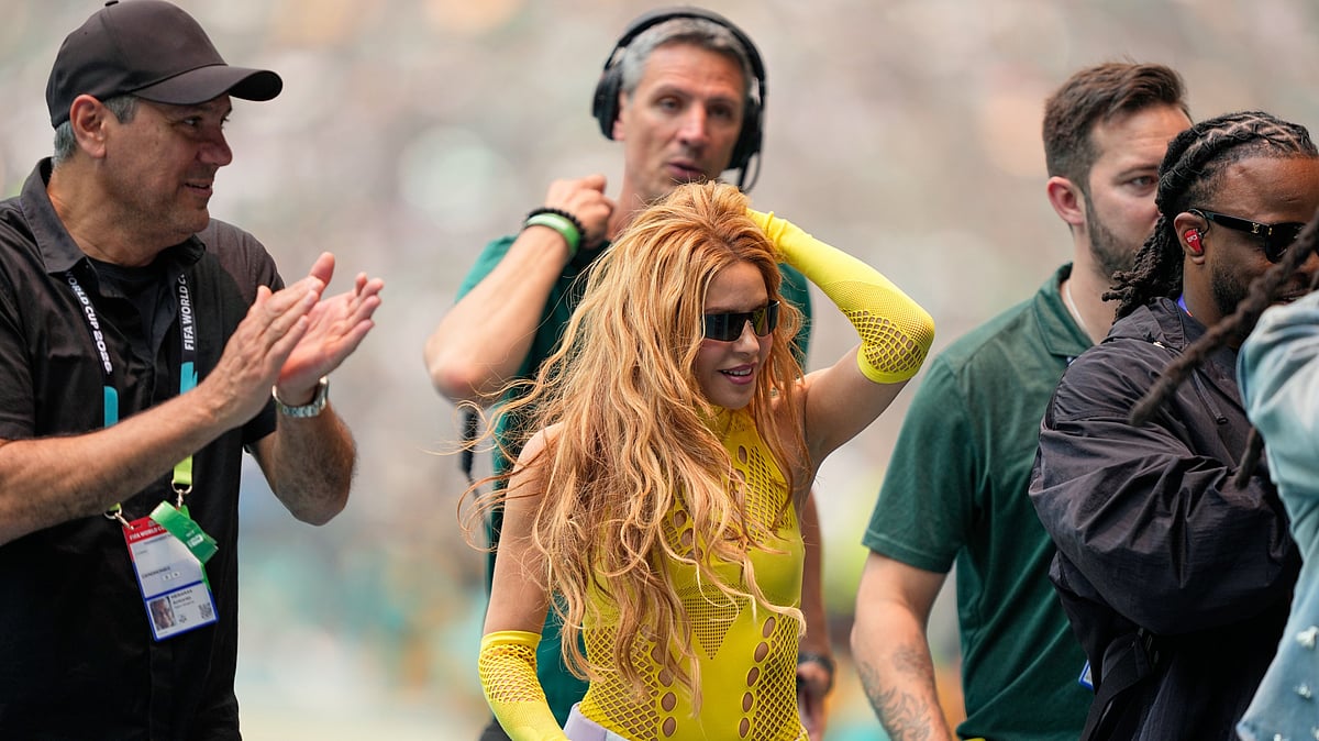 Colombian artist Shakira, with her brother Antonio Mebarak, left, wait her turn to perform during the opening ceremony before the start of the World Cup Group A soccer match between Mexico and South Africa in Mexico City, Thursday, June 11, 2026. - AP Photo/Natacha Pisarenko