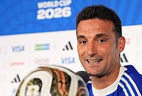 FIFA World Cup 2026 Semifinal: England-Argentina World Cup Rivalry Rekindled After 24 Years - In Pics | Photo: AP/Rebecca Blackwell : Argentina head coach Lionel Scaloni speaks during a press conference on the eve of Argentina's World Cup semifinal soccer match against England, in Atlanta, Tuesday, July 14, 2026.
