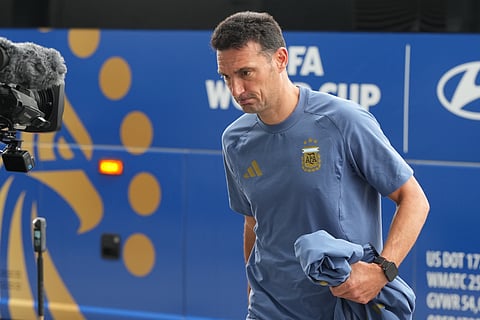 Argentina head coach Lionel Scaloni arrives for the World Cup semifinal soccer match