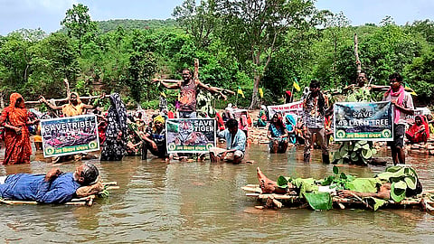 Tribals and farmers affected by the Ken-Betwa river-linking project stage a symbolic ‘Chita Andolan’ (pyre protests) and Jal Satyagraha demanding full rehabilitation or state-sanctioned euthanasia, in Chhatarpur district, Madhya Pradesh.