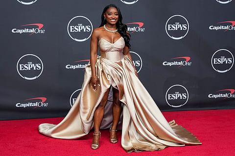 Simone Biles arrives at the ESPY Awards at Lincoln Center on Wednesday, July 15, 2026, in New York. 