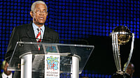 AP/File-ANDRES LEIGHTON : West Indies' cricket legend Sir Garfield Sobers speaks during the opening ceremony of the ICC Cricket World Cup at Trelawny Stadium, Jamaica, March 11, 2007