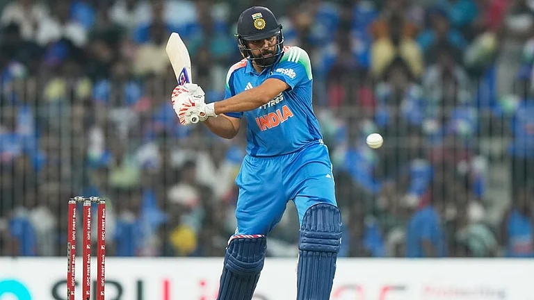India's Rohit Sharma plays a shot during the third ODI cricket match between Afghanistan and India in Chennai. - | Photo: AP/Mahesh Kumar A.