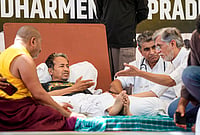 | Photo: PTI/Salman Ali : Congress leader Pawan Khera meets activist Sonam Wangchuk, who has been on a hunger strike for 20 days, during a protest by Cockroach Janata Party (CJP) against alleged irregularities in NEET and other examinations, at Jantar Mantar, in New Delhi.