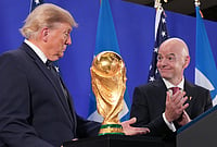 Inside Trump Tower: The Intersection Of Politics And FIFA World Cup | Photo: AP/Jacquelyn Martin : US President Donald Trump speaks as FIFA President Gianni Infantino listens at a reception at Trump Tower in New York, Friday, July 17, 2026.