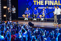 Stars Align At Fanatics Fest: Messi, Rodri, And Global Icons Preview Spain Vs Argentina World Cup Final | Photo: AP/Stephanie Scarbrough : From left, Argentina goalkeeper Emiliano Martinez, head coach Lionel Scaloni and Lionel Messi take question from Tennis player Novak Djokovic during a news conference ahead of the World Cup final soccer match between Spain and Argentina in New York, Friday, July 17, 2026.