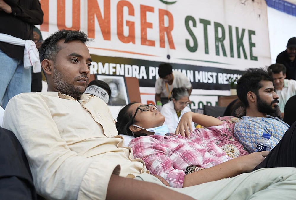 Wangchuk’s three fellow hunger strikers from the leftist student body AISA, Neha, Aameen, and Manish, who have been on hunger strike along with Wangchuk continue their hunger strike on the 21st day, continuing to demand the Union education minister Dharmendra Pradhan’s resignation for the NEET question leak in May. 