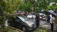 | Photo: PTI : Damaged remains of a car after a tree falls on it following heavy rain and gusty winds, in Navi Mumbai, Monday, July 6, 2026. 