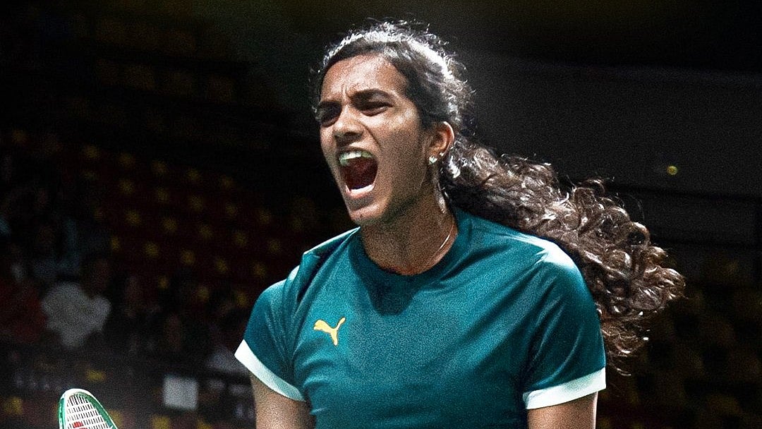 PV Sindu celebrates after winning a point against Japan's Akane Yamaguchi during the BWF Japan Open 2026 final in Tokyo - X/ChennaiIPL