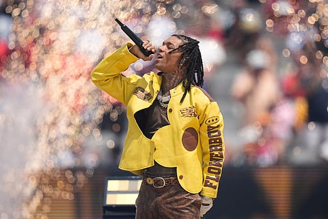Swae Lee performs before the World Cup final soccer match between Spain and Argentina in East Rutherford, N.J., near New York, Sunday, July 19, 2026.