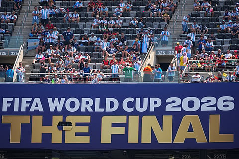 Fans arrive for the World Cup final soccer match between Spain and Argentina in East Rutherford, N.J., near New York, Sunday, July 19, 2026.