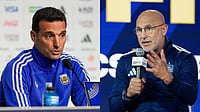 AP : Spain head coach Luis de la Fuente (left) and Argentina head coach Lionel Scaloni (right) address the media ahead of the FIFA World Cup 2026 final in New York, highlighting the tactical duel between the two managers before the title clash