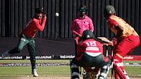 AP Photo/Mkhululi Thobela : Mahedi Hasan, left, of Bangladesh in action during their T20I cricket match against Zimbabwe in Bulawayo. The hosts have opted to bat first in the series-deciding 3rd T20I on Sunday, July 17, 2026.