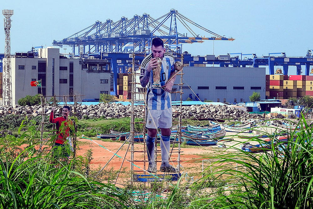 Cutout of Lionel Messi in Thiruvananthapuram