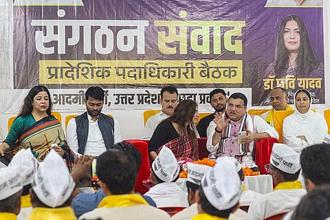 AAP leader Sanjay Singh during the meeting of Regional Office-Bearers, in Lucknow.