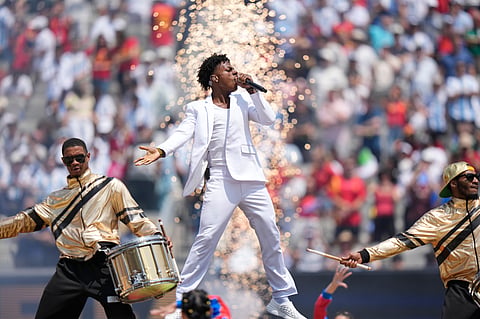 Influencer IShowSpeed performs before the World Cup final soccer match between Spain and Argentina in East Rutherford, N.J., near New York, Sunday, July 19, 2026.